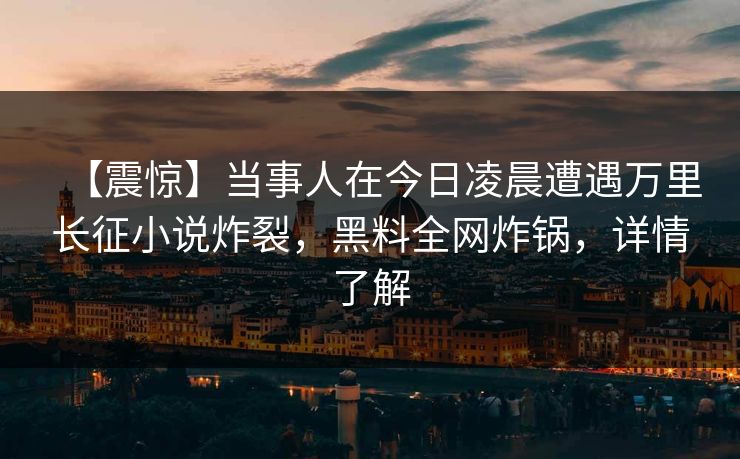 【震惊】当事人在今日凌晨遭遇万里长征小说炸裂，黑料全网炸锅，详情了解
